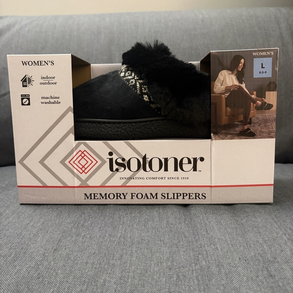 Isotoner Black Memory Foam Slippers for Women's